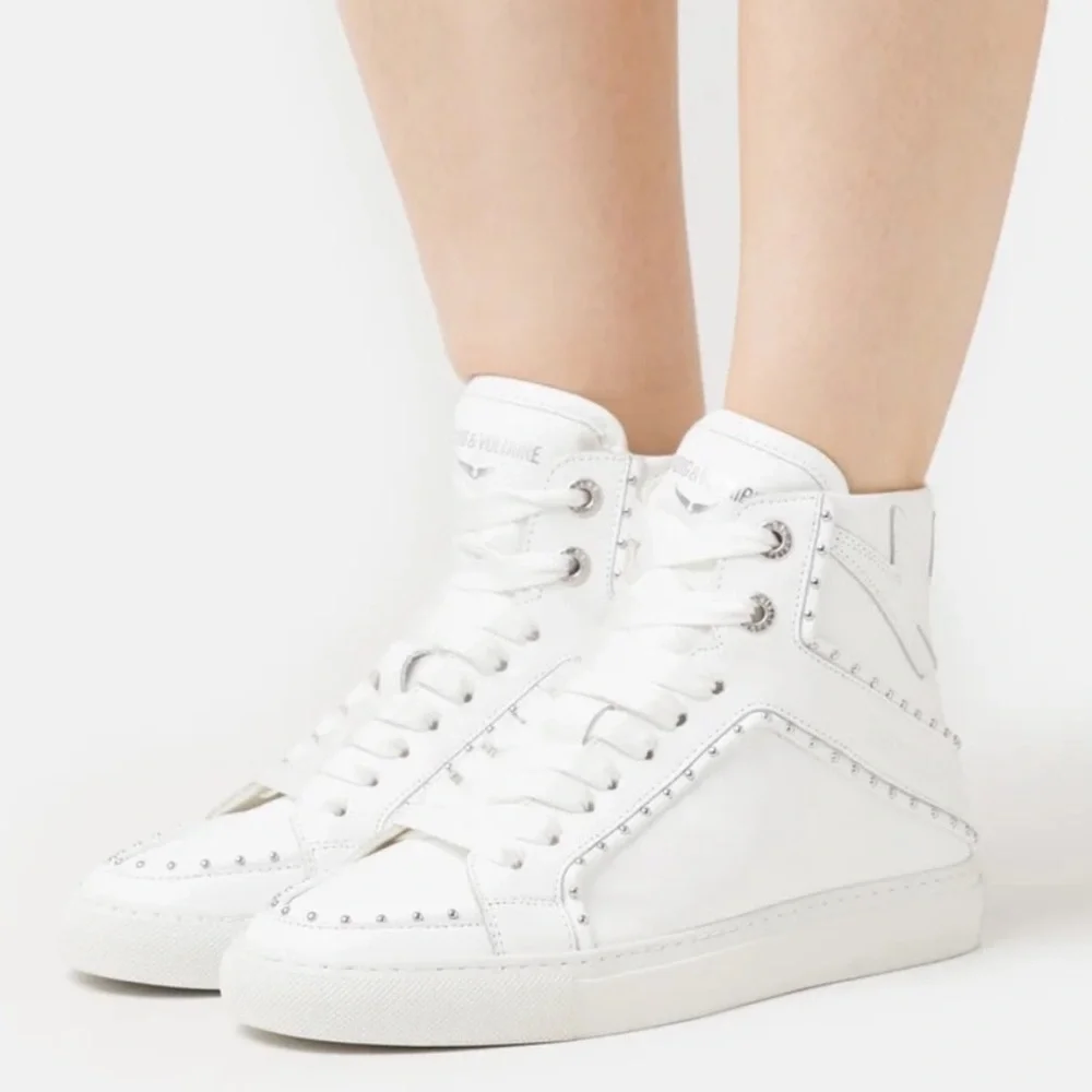 NIB Zadig & Voltaire High Flash Sneaker Studded High Top White Leather Sz 40 - Picture 3 of 14
